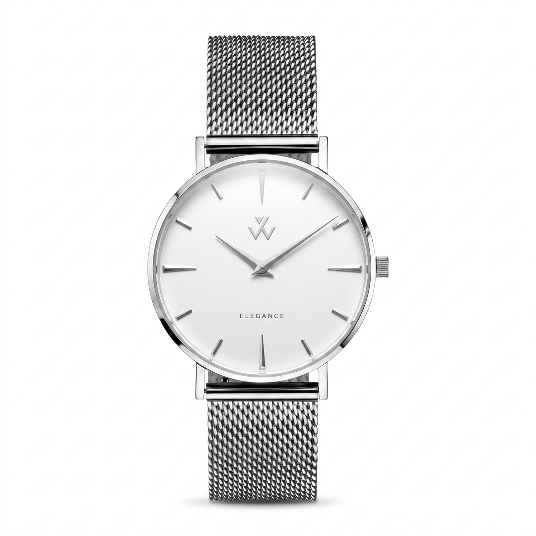 Montre femme Reine d'Argent William Wohler — boîtier et bracelet maille milanaise argentés 36 mm, cadran blanc, vue de face