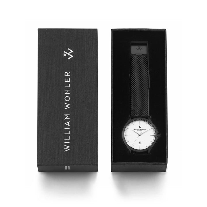 Montre homme Tourmaline William Wohler — boîtier noir mat, bracelet maille milanaise noire 41 mm